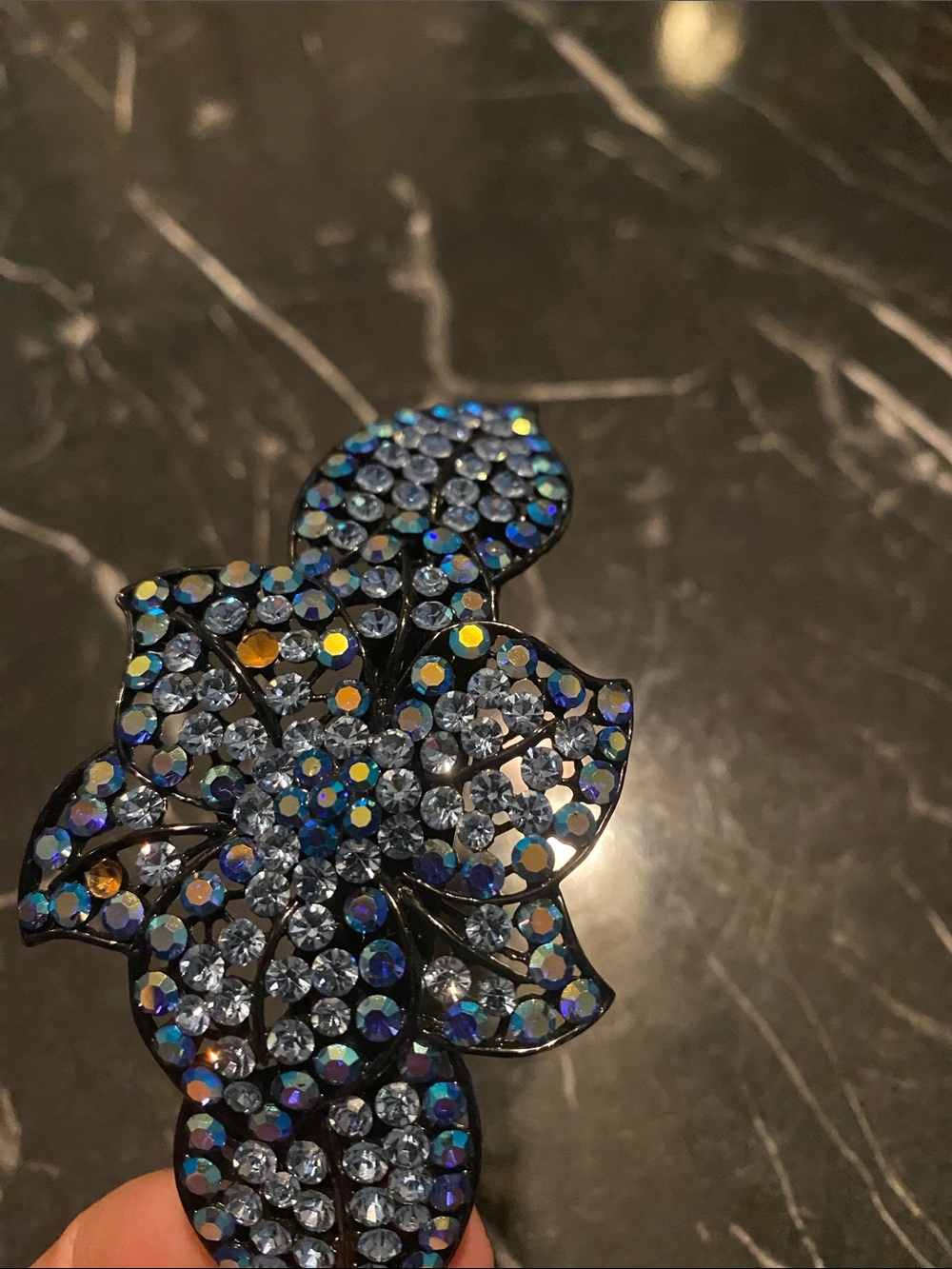 Rhinestone Flower Hair Clip - Blue Sparkle - Picture 3 of 3
